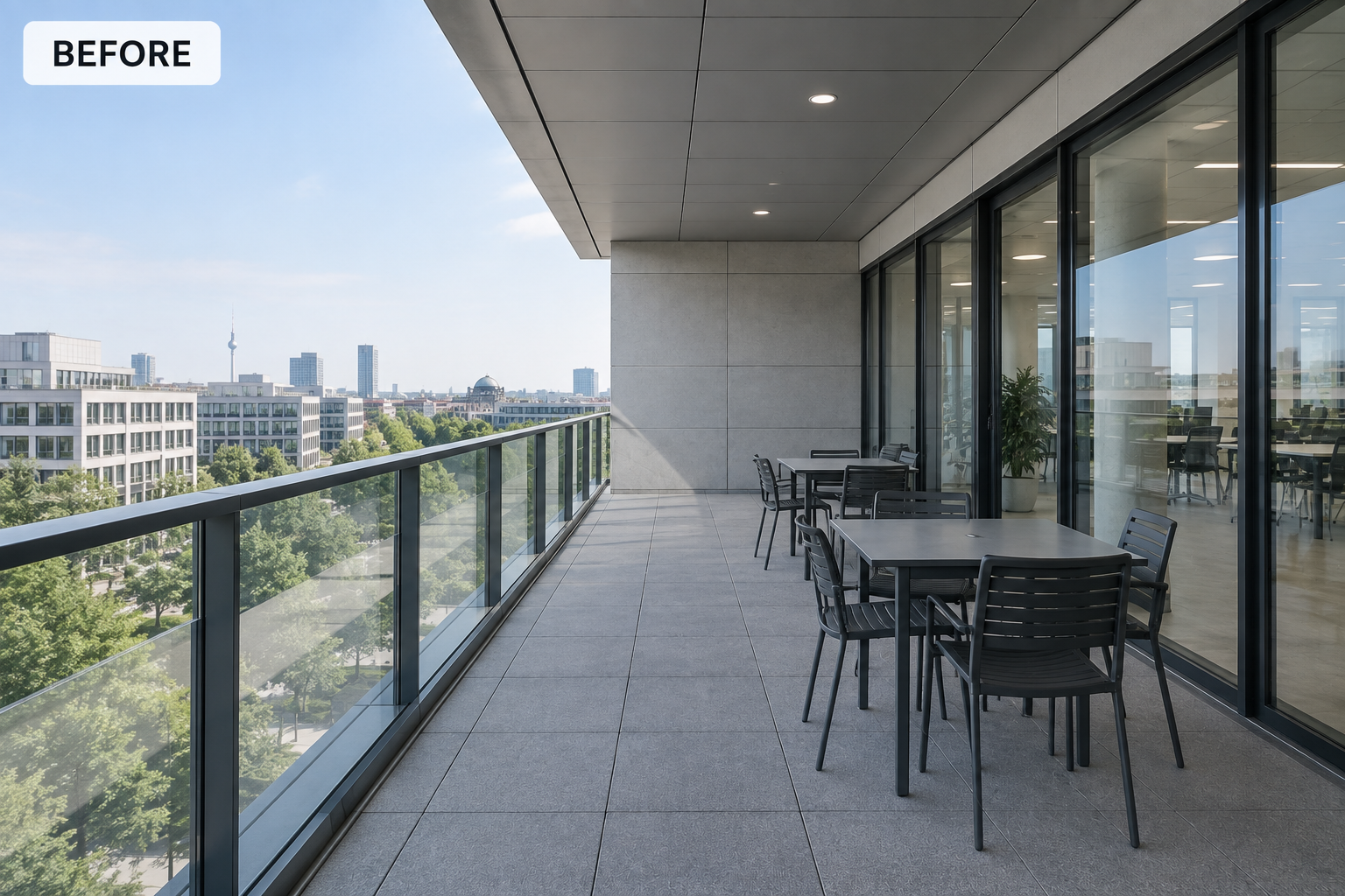 Bestehender gewerblicher Balkon vor der Begrünung