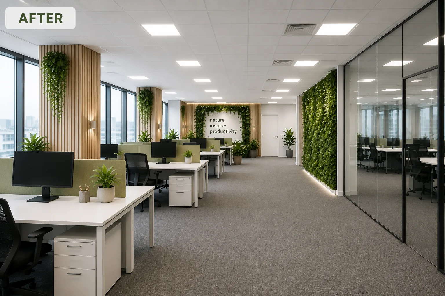 Konzeptionelle Botaqo Vision für ein biophiles Büro