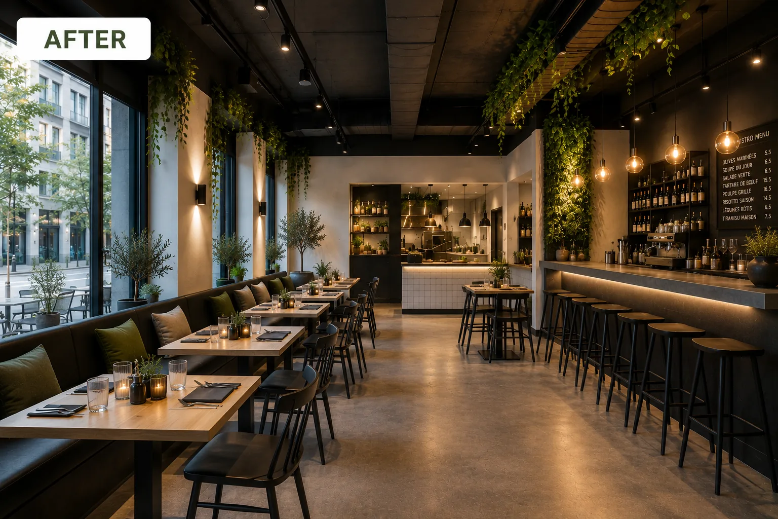 Konzeptionelle Botaqo Vision für ein biophiles Restaurant