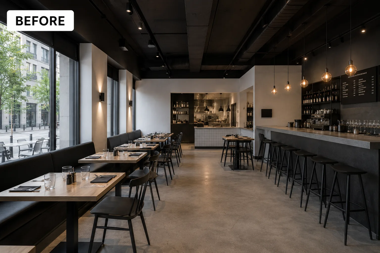Bestehender Restaurantbereich vor der Begrünung